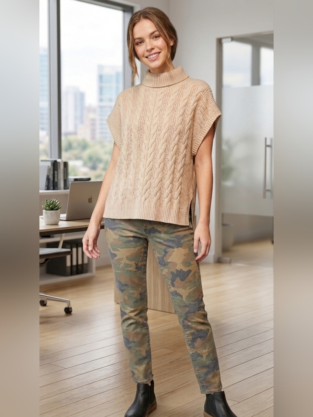 Pact Organic Cotton Heavyweight Cable Knit Poncho Sweater Vest